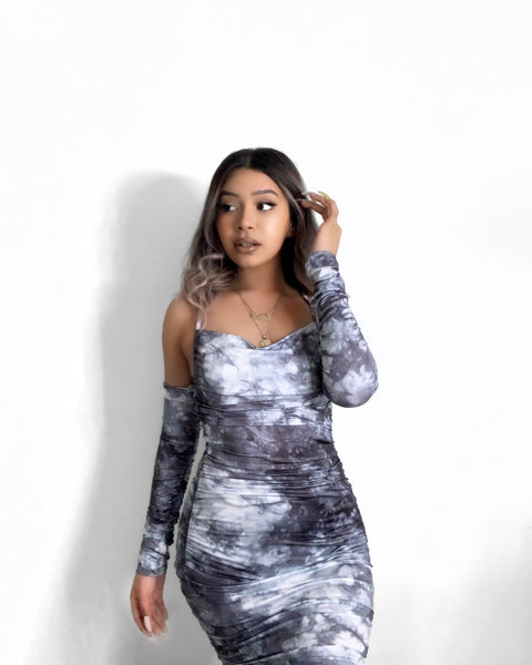 Nicole Tie Dye Dress (BLUE/BLACK)